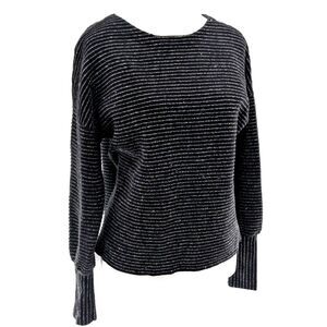 Alfani Ribbed Black Silver Glitter Stretch Sparkle Holiday Sweater Size Medium